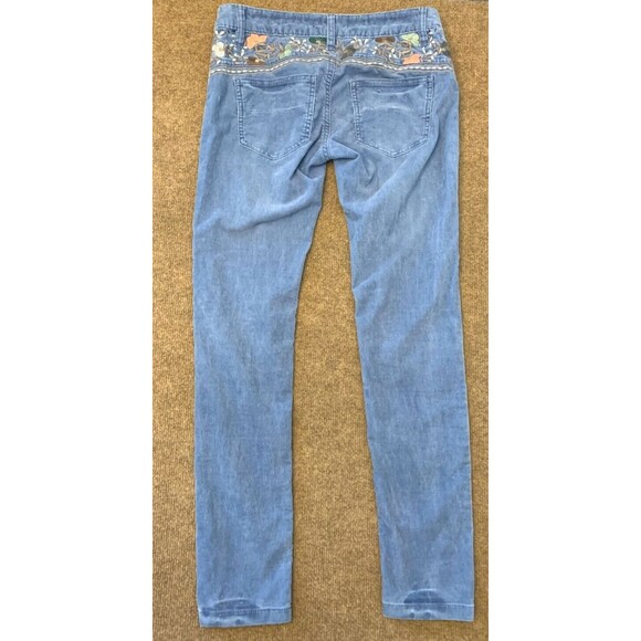 Free People Corduroy Pants Womens 26 Floral Embroidered Low Rise Slim Fit - Picture 2 of 6